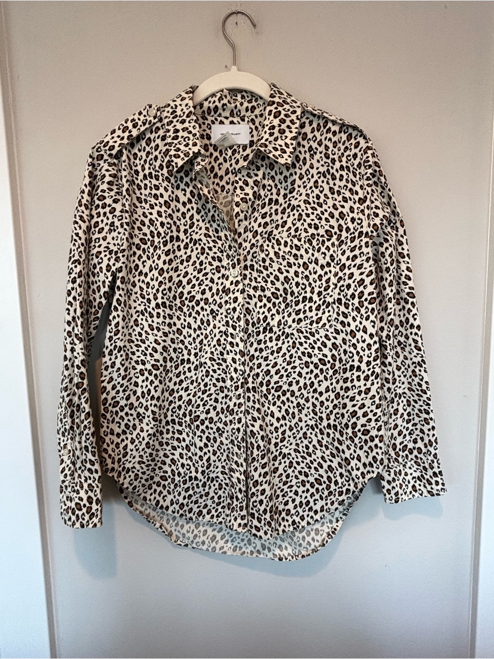NWOT Current/Elliott Leopard-Print Button Front Blouse in Cream, Brown & Black